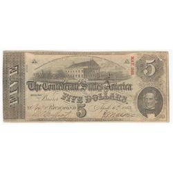 1863 $5 The Confederate States of America Note