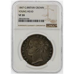 1847 Great Britain Crown Young Head Coin NGC VF20