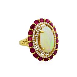 18KT White Gold 5.27ct Opal, Ruby and Diamond Ring