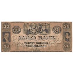 1800s $20 Canal Bank of New Orleans Obsolete Bank Note