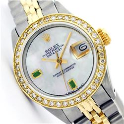 Womens Rolex Two-Tone Baguette Emerald DateJust Wristwatch