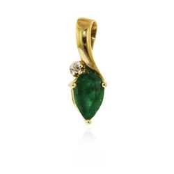 10KT Yellow Gold 0.35ct Emerald and Diamond Pendant