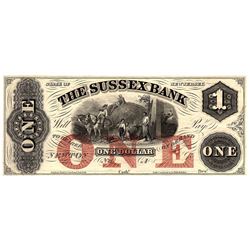 1800s $1 State of New Jersey Sussex Bank Obsolete Currency Note