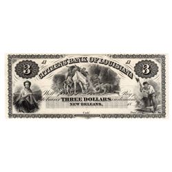1800s $3 The Citizens Bank of Louisiana Obsolete Note