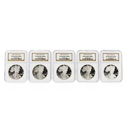 Set of (5) 2001-2005 $1 American Silver Eagle Coins NGC PF69 Ultra Cameo