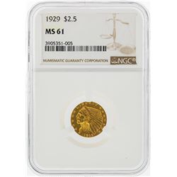 1929 $2 1/2 Indian Head Quarter Eagle Gold Coin NGC MS61