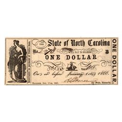 1866 $1 State of North Carolina Obsolete Note