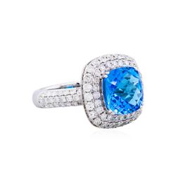 14KT White Gold 5.46ct Topaz and Diamond Ring