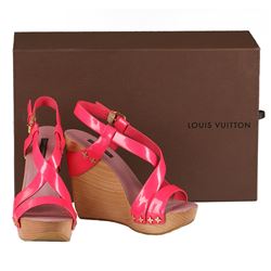 Authentic Louis Vuitton Vernis  Wedges Pink Rose Pop Shoes