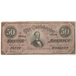 1864 $50 Confederate States of America Note