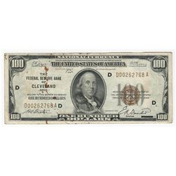 1929 $100 National Currency The Federal Reserve Bank of Cleveland Note