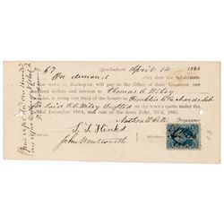 1865 Town of Bucksport $100 Bank Check with Stamp