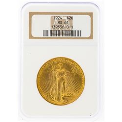 1924 $20 St. Gaudens Double Eagle Gold Coin NGC MS64