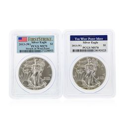 Set of (2) 2013 $1 American Silver Eagle Coins PCGS MS70