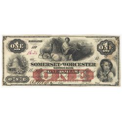 1862 $1 Somerset and Worcester Savings Bank Obsolete Note