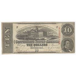 1863 $10 The Confederate States of America Note