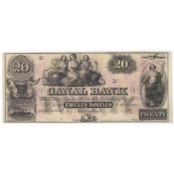 1800s $20 Canal Bank New Orleans Obsolete Bank Note