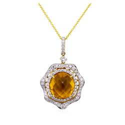 14KT Yellow Gold 7.56ct Citrine and Diamond Pendant with Chain