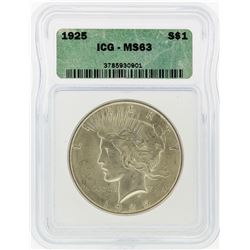 1925 $1 Peace Silver Dollar ICG Graded MS63