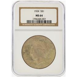 1924 $1 Peace Silver Dollar NGC Graded MS64