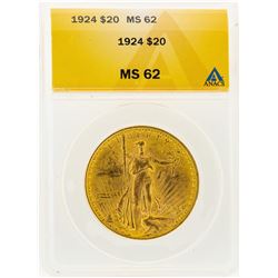1924 $20 St. Gaudens Double Eagle Gold Coin ANACS MS62