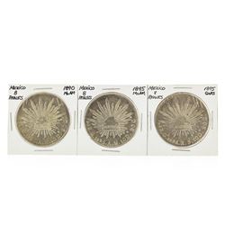 Set of (3) 8 Reales Mexico Silver Coins 1890, 1895, 1895