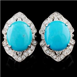 14K Gold 5.50ctw Turquoise & 0.86ctw Diamond Earri