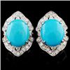 Image 1 : 14K Gold 5.50ctw Turquoise & 0.86ctw Diamond Earri