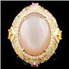 Image 1 : 18K Gold 22.30ct Moonstone & 0.79ctw Diamond Ring