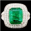 Image 1 : 18K Gold 3.80ct Emerald & 1.09ctw Diamond Ring