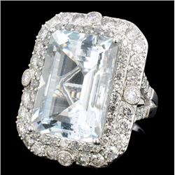 18K Gold 14.54ct Aquamarine & 2.71ct Diamond Ring