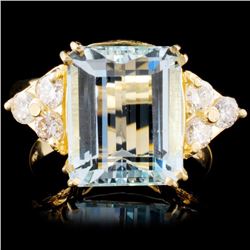14K Gold 8.01ct Aquamarine & 0.61ctw Diamond Ring