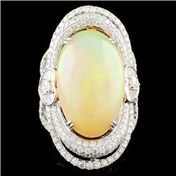 18K Gold 14.30ct Opal & 3.02ctw Diamond Ring