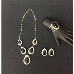 Onyx and Sterling Necklace/Bracelet/Earring Set