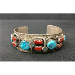 Turquoise, Coral and Sterling Snake Bracelet