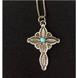Vintage Sterling and Turquoise Cross Necklace
