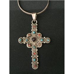 Multi-Stone Sterling Cross Pendant Necklace