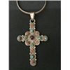 Image 1 : Multi-Stone Sterling Cross Pendant Necklace