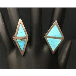 Pair of Sterling & Turquoise Channel Inlay Rings