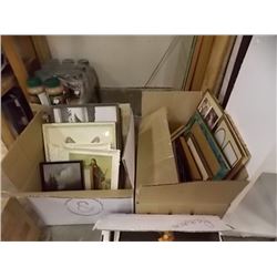 BOX OF PICTURE FRAMES AND VINTAGE PICTURES - 2 BXS TTL