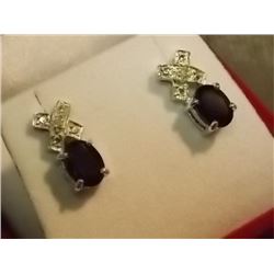 EARRINGS - NEW 2.80CT OVAL FACETTED GARNET & DIAMOND HUGGS & KISSES STERLING SILVER DESIGNED SETTING