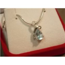 NECKLACE - 1.54CT BLUE TOPAZ & DIAMOND IN STERLING SILVER SETTING - WITH PLATINUM FINISH - INCLUDES 