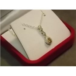 NECKLACE - 0.30CT YELLOW SAPPHIRE & DIAMOND IN STERLING SILVER SETTING - WITH PLATINUM FINISH - INCL