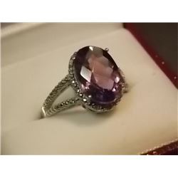 RING - 6.45CT OVAL FACETTED AMETHYST & DIAMOND DINNER RING - VS CLARITY - INCLUDES CERTIFICATE $375 