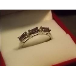 RING - PURPLE AMETHYST & DIAMOND IN STERLING SILVER BAND DESIGN - PLATINUM OVERLAY - RETAIL ~$375