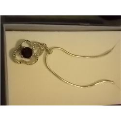 NECKLACE - ROUND FACETTED GARNET & DIAMOND IN STERLING SILVER SETTING WITH PLATINUM OVERLAY - RETAIL