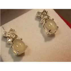 EARRINGS - NEW BLUE CHALCADONY & DIAMOND IN STERLING SILVER HUGGS ANS KISSES DESIGN - STUDS - RETAIL