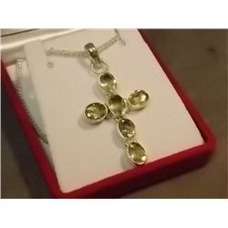 NECKLACE - 6 CITRINE GEMSTONES IN STERLING SILVER CROSS DESIGN - CUSTOM MADE - RETAIL ESTIMATE $250