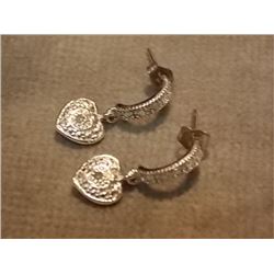 EARRINGS - NEW - GENUINE DIAMONDS IN STERLING SILVER HEART DESIGN - POST & BUTTERFLY BACKING - RETAI