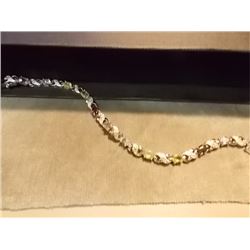 BRACELET - MULTI-GEMSTONE & DIAMONDS IN STERLING SILVER CROSS OVER DESIGN LINKS - INCLUDES CERTIFICA